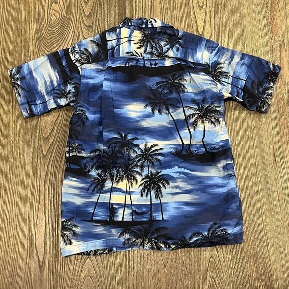 RJC Boys Youth Hawaiian Button-Up Shirt Short Sleeve Palm Trees Blue Size 12 - Picture 2 of 4